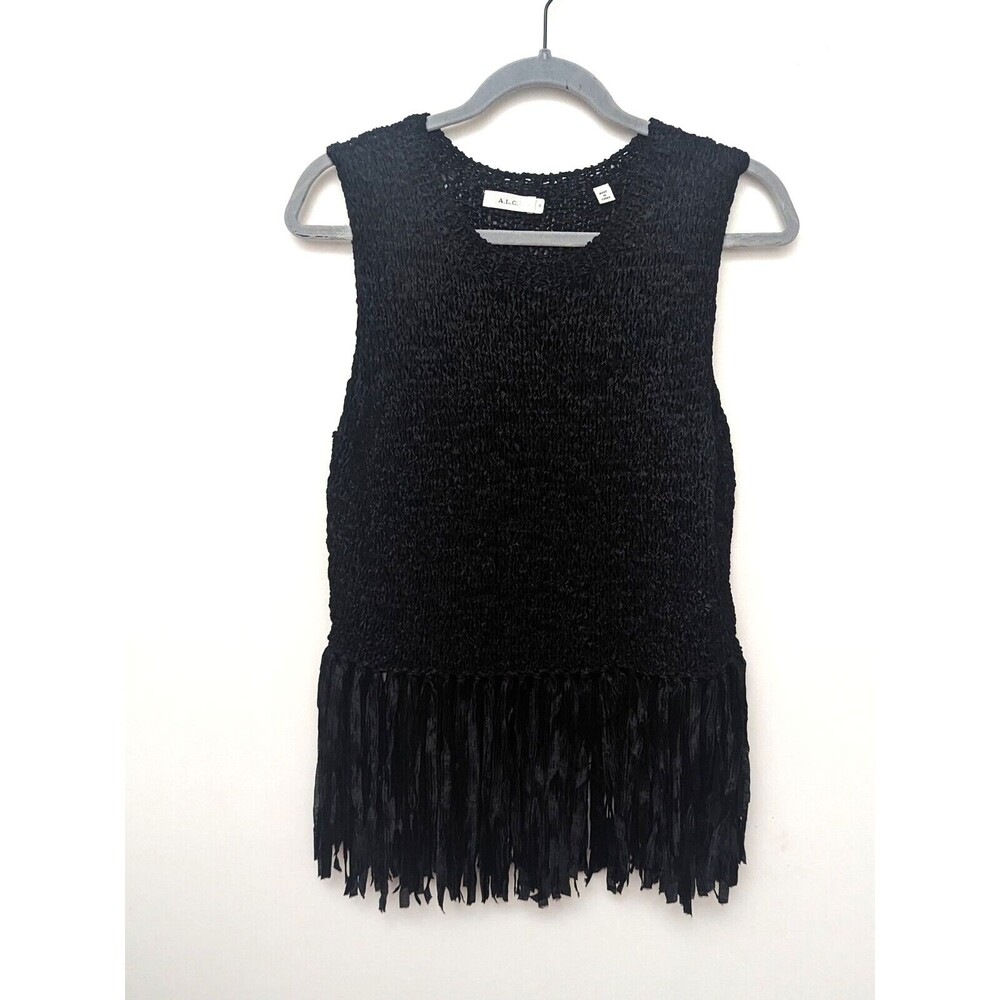 ALC Top Womens Small Crochet Knit Stretch Fringe Hem Festival Boho MSRP $365